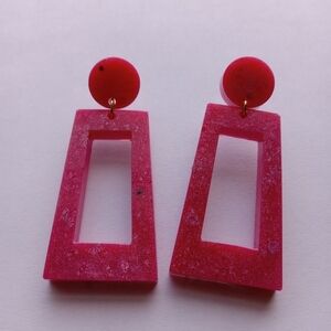 3/$45 Pink resin stud and rectangle earrings